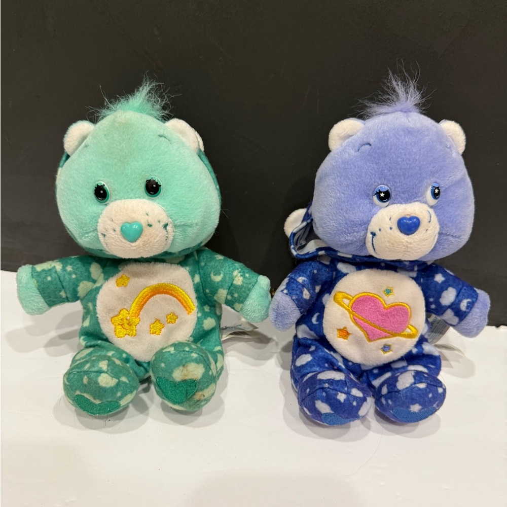 Carebear Daydream Bear And Wish Bear Hood Pajamas 8" 2004 Plush Rare